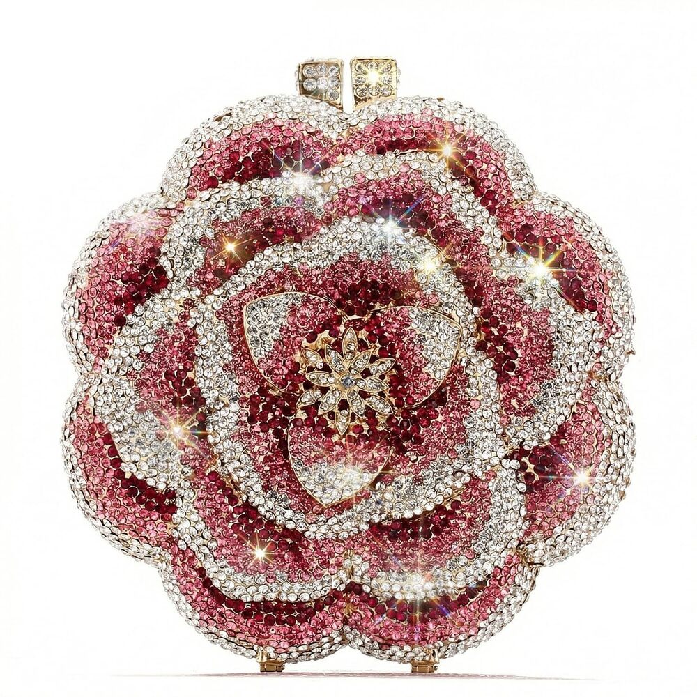 4482 Evening Handbag AAA Rhinestone Flower Shape Metal Chain Clutch Purse